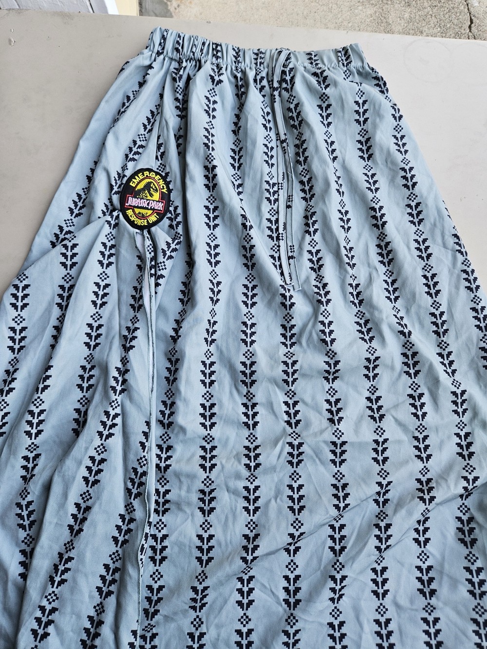 Light Blue Printed Maxi Skirt with Drawstring Waist